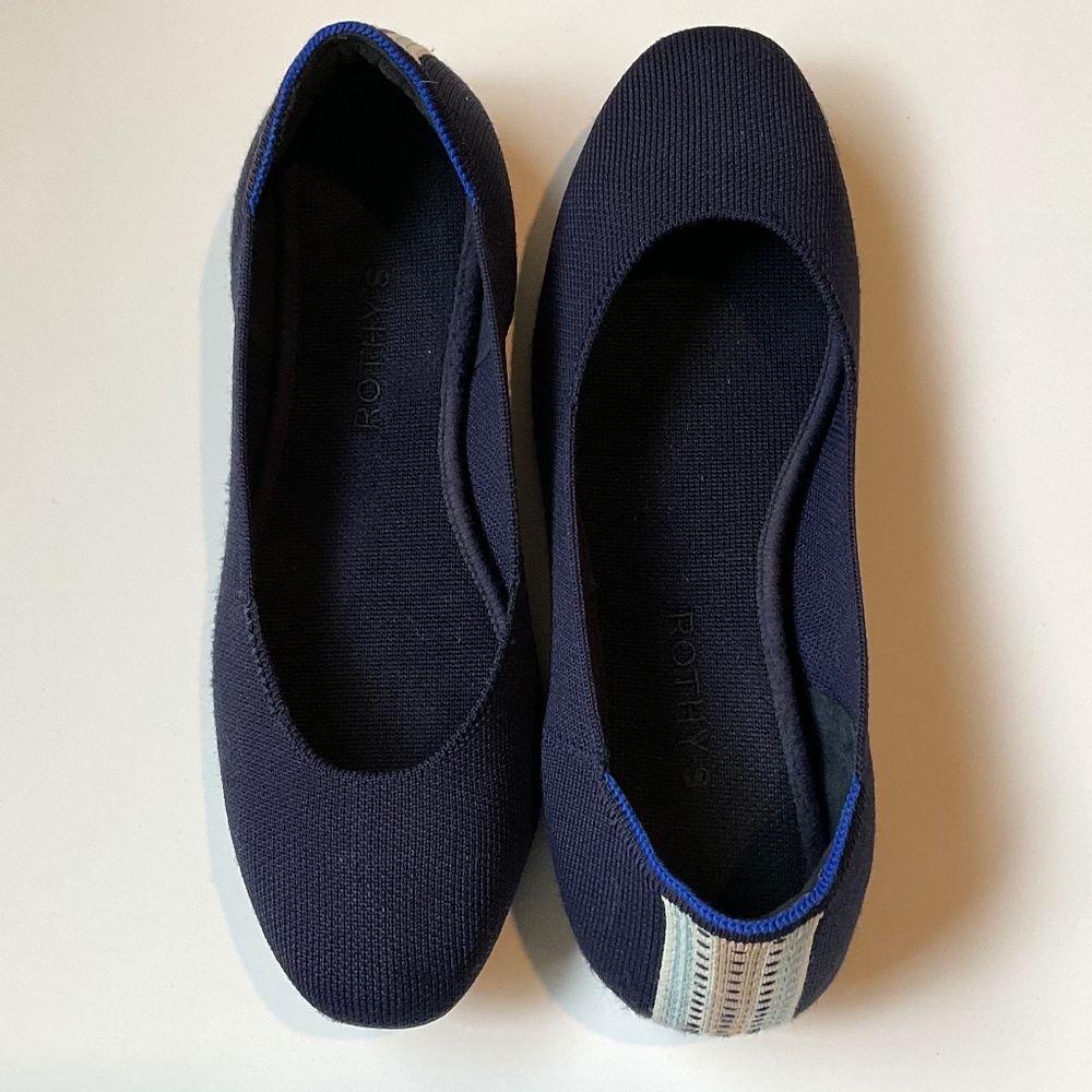 ROTHY’S Square Toe Navy Blue Flats Size 9.5 - Picture 2 of 8